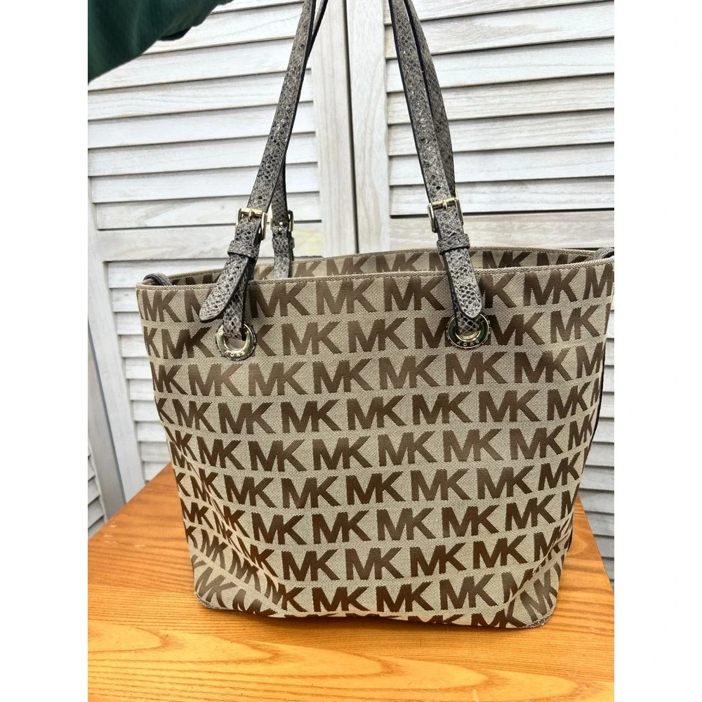 Michael Kors Tote Bag Large Brown Women Logo Print Shoulder Handbag